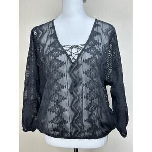 Sanctuary Women's Black See through Lace Top Embroidered blouse - Size S Gothic
